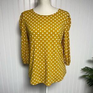 Adrianna Papell Mustard Polka Dot Blouse Women's Small
